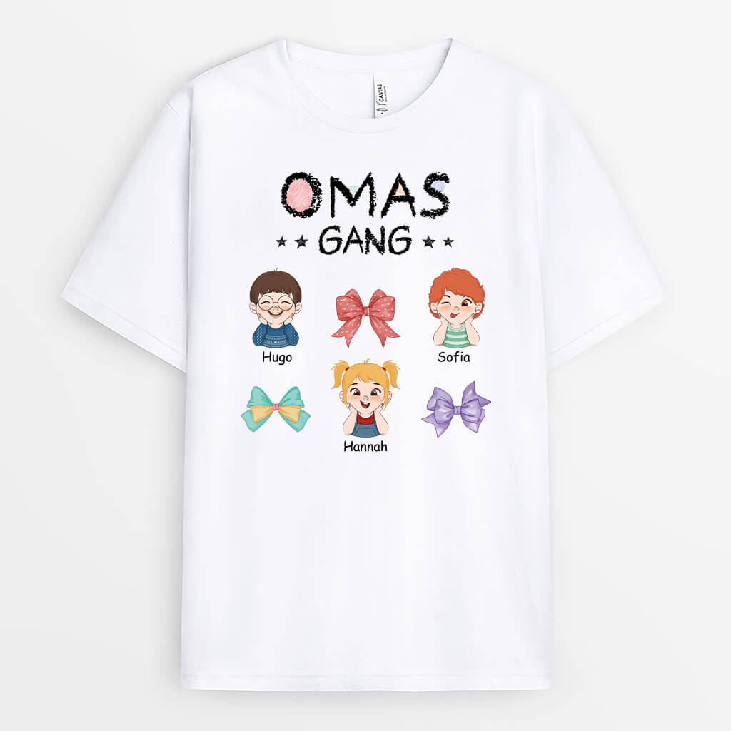 Omas Bande Schleife Und Kinder-Aquarell-Stil Cartoon - Personalisiertes Geschenk | T-Shirt für Omas