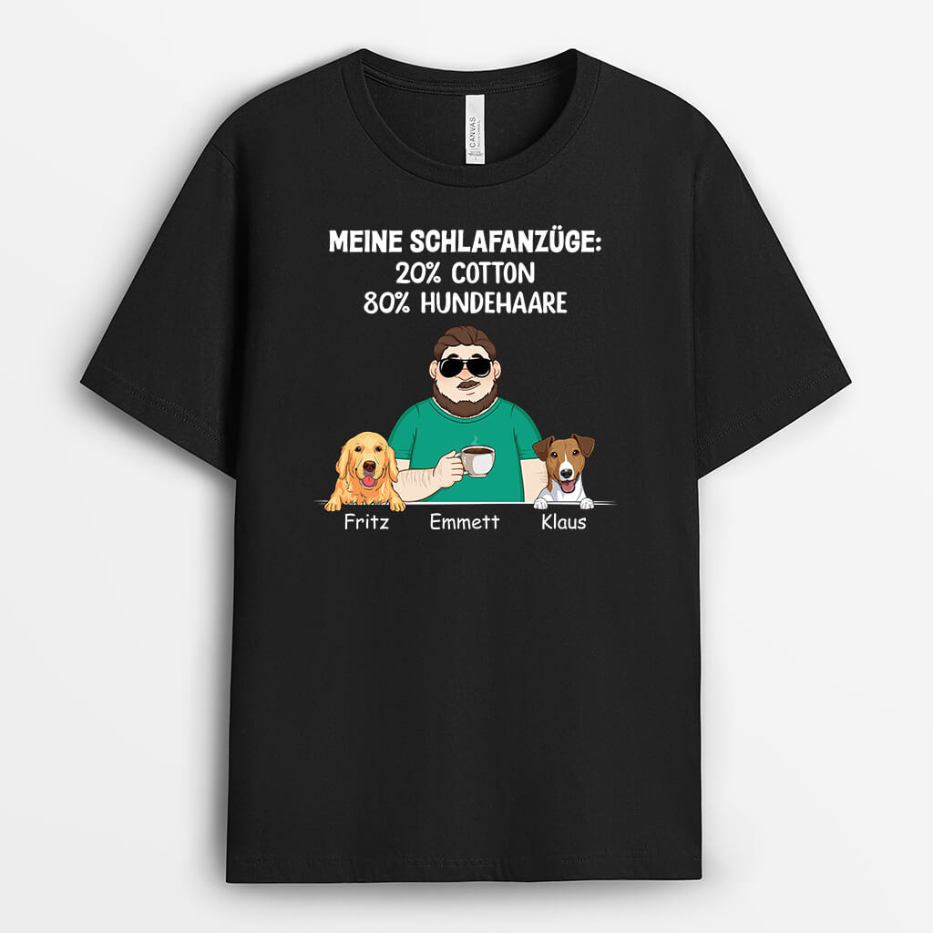 Mein Pyjama 20% Baumwolle 80% Hundehaare - Personalisiertes Geschenk | Schwarzes T-Shirt für Hundeliebhaber