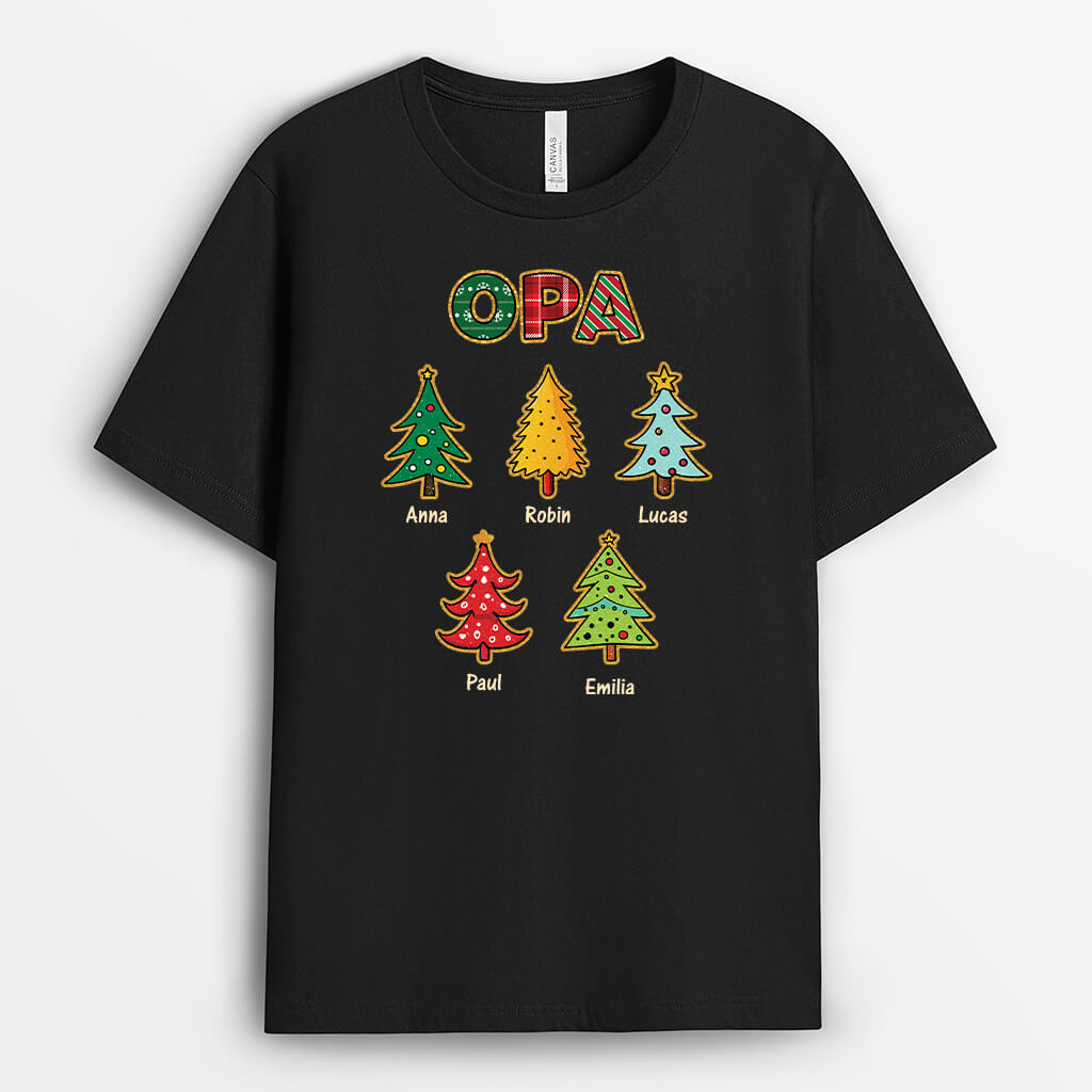 Opa Weihnachtsbaum mit Glitzer - Personalisiertes Geschenk | T-Shirt für Opas zu Weihnachten