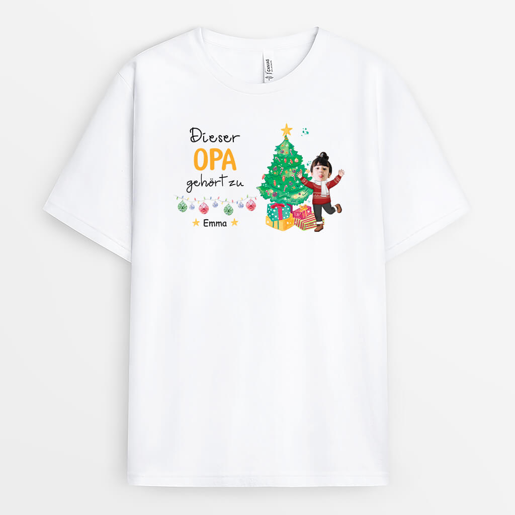 Dieser Opa/Papa Gehört Zu Weihnachtsbaum - Personalisiertes Geschenk | T-Shirt mit Gesicht für Männer zu Weihnachten