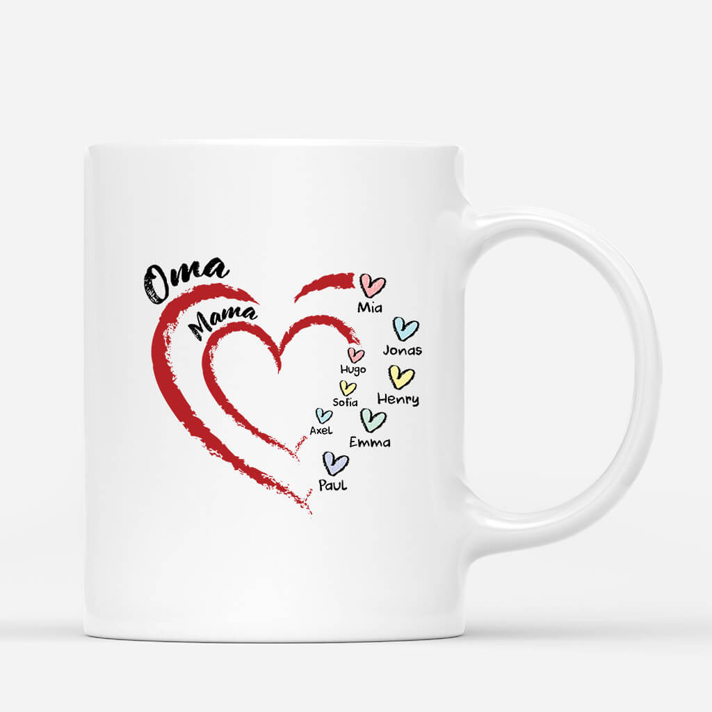 Oma Mama Buntstift Herz Namen - Personalisiertes Geschenk | Tasse für Damen