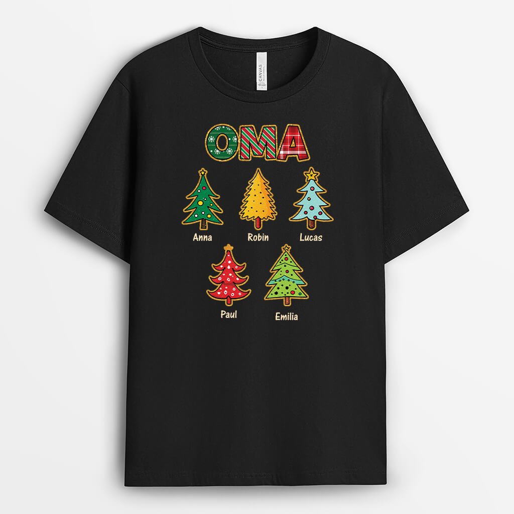 Oma Weihnachtsbaum mit Glitzer - Personalisiertes Geschenk | T-Shirt für Omas zu Weihnachten