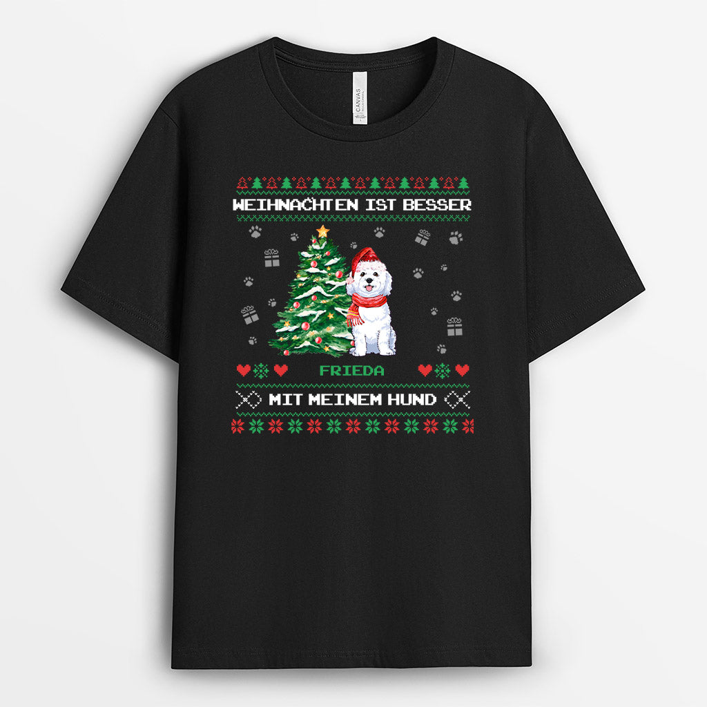 Weihnachten ist besser mit meinem Hund - Personalisierte Geschenke | T-Shirt für Hundeliebhaber