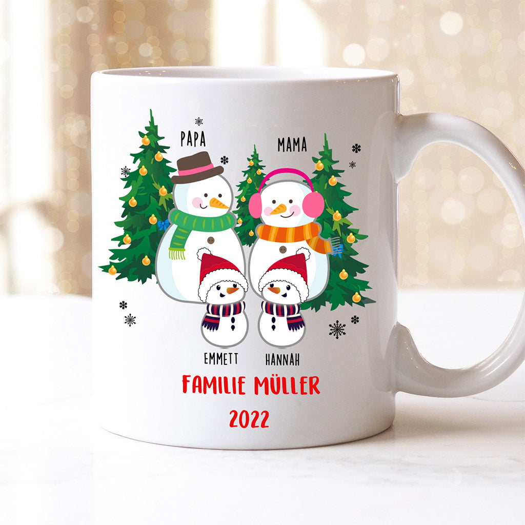 0038MGE1 personalisierte aufmerksamkeiten Tasse schneemann familie