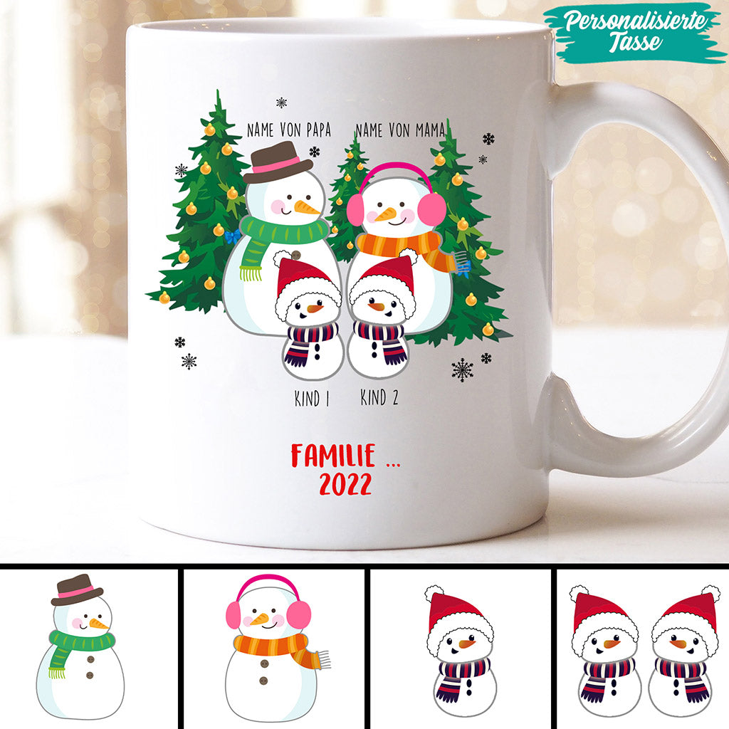 0038MGE3 individuelle aufmerksamkeiten Tasse schneemann familie
