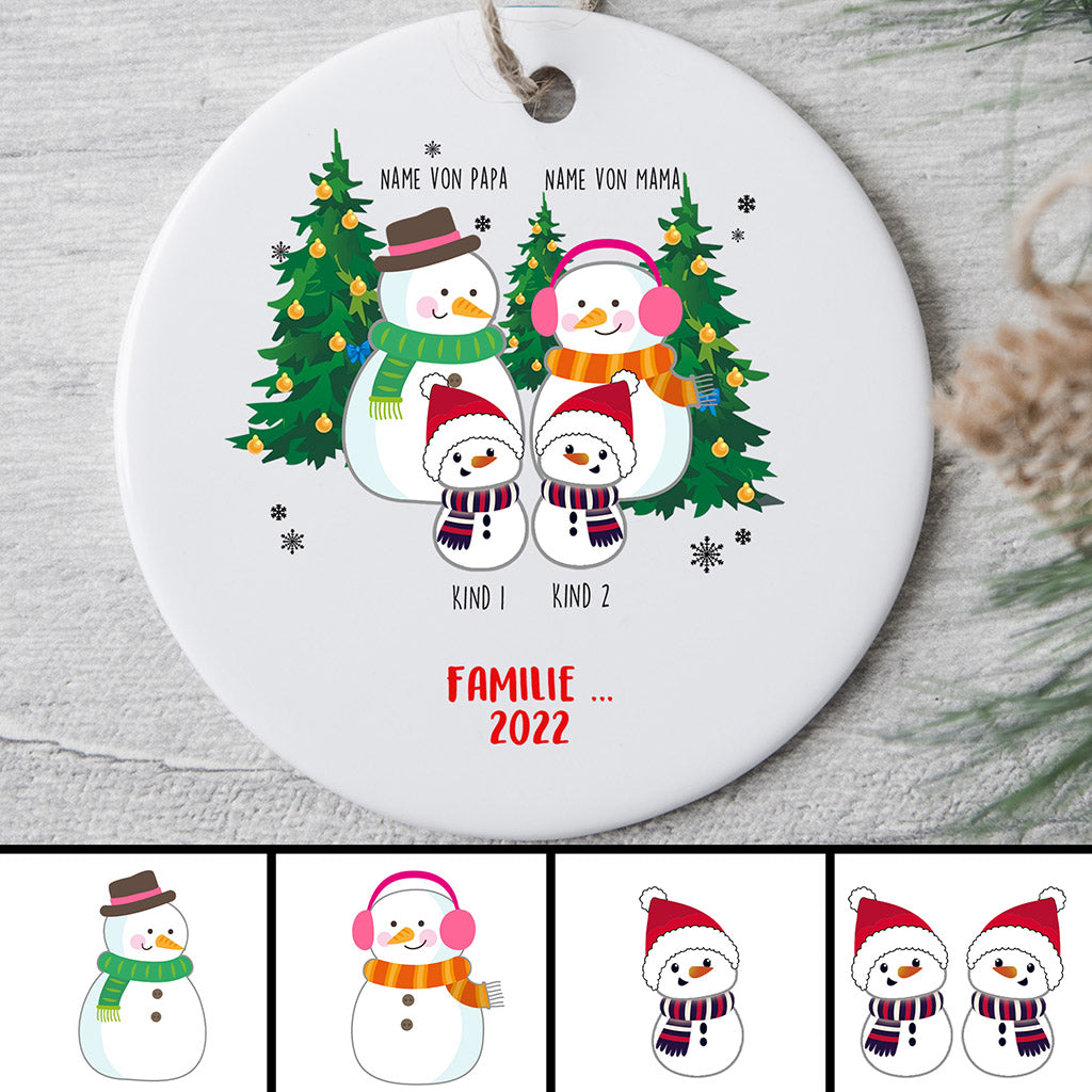 0038ORNGE1 personalisierte aufmerksamkeiten Ornament schneemann familie