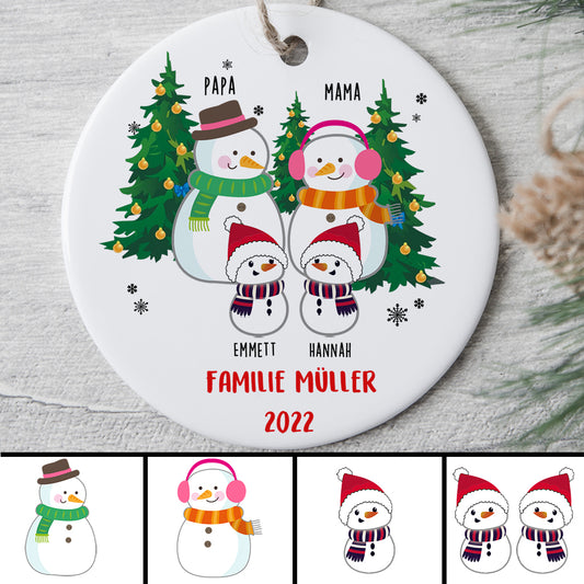 0038ORNGE3 individuelle aufmerksamkeiten Ornament schneemann familie