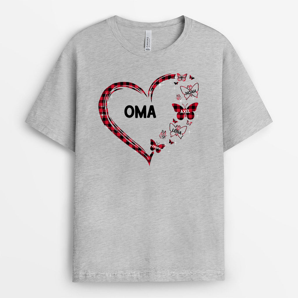 Kariertes Herzenmuster - Personalisierte Geschenke | T-Shirt für Oma/Mama