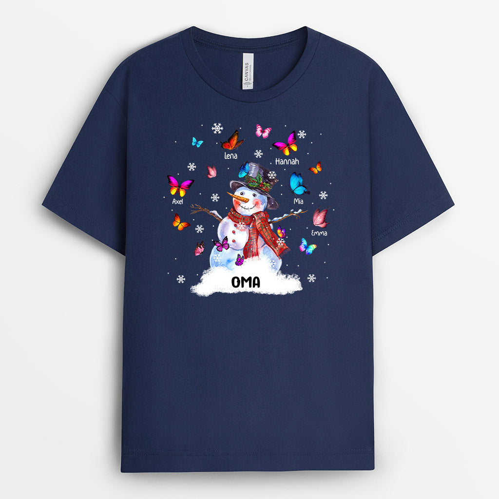 Schmetterlinge und Schneemann - Personalisierte Geschenke | T-Shirt für Oma/Mama