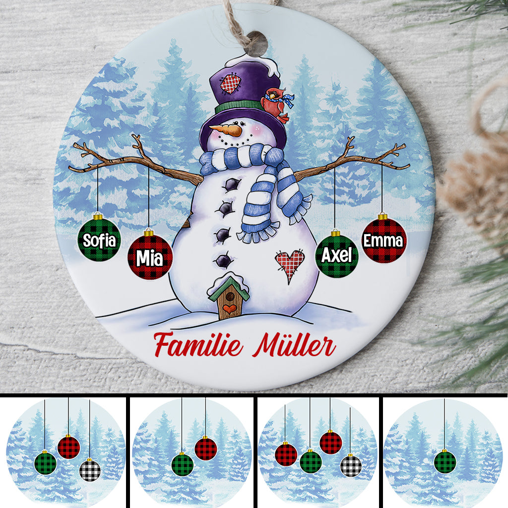 0076O000IGE2 individuelle Ornament aufmerksamkeiten schneemann familie weihnachten