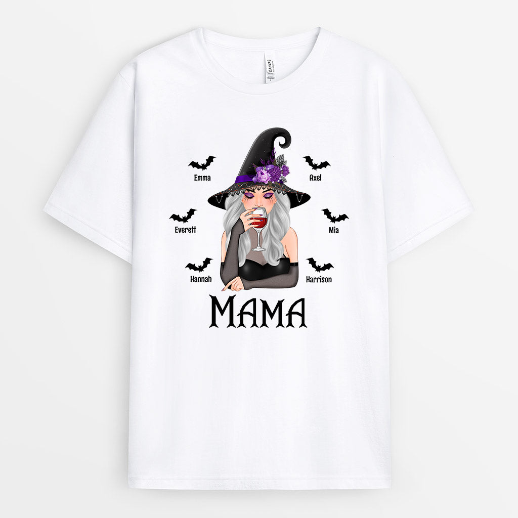 Mama Oma Hexe mit Enkelkindern - Personalisiertes Geschenk | T-Shirt für Halloween