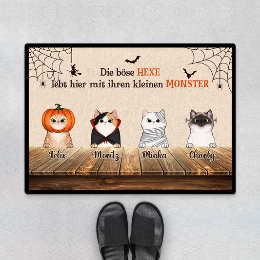 0447D540DGE1 Personalisiertes Geschenke Fussmatte Katzen Katzenliebhaber Halloween