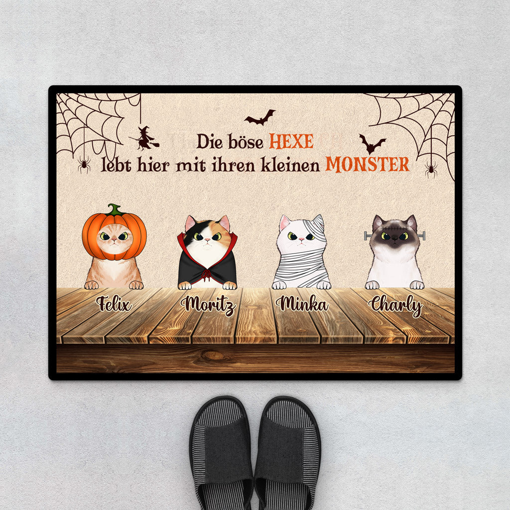 Die Böse Hexe Und Katzen - Personalisierte Geschenke | Fußmatte für Halloween