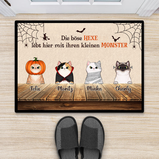 0447D540DGE2 Personalisiertes Geschenke Fussmatte Katzen Katzenliebhaber Halloween