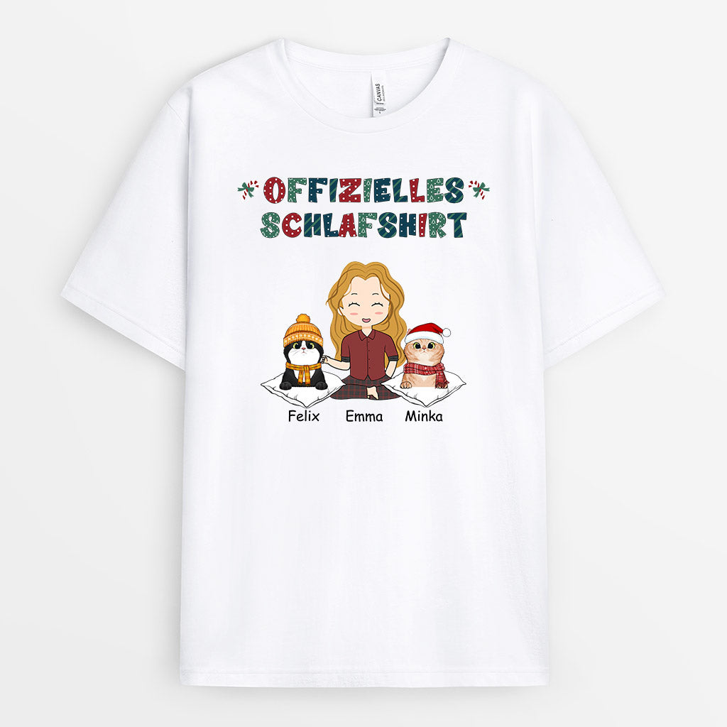 Offizielles Schlafshirt - Personalisierte Geschenke | T-Shirt für Katzenbesitzer Weihnachten