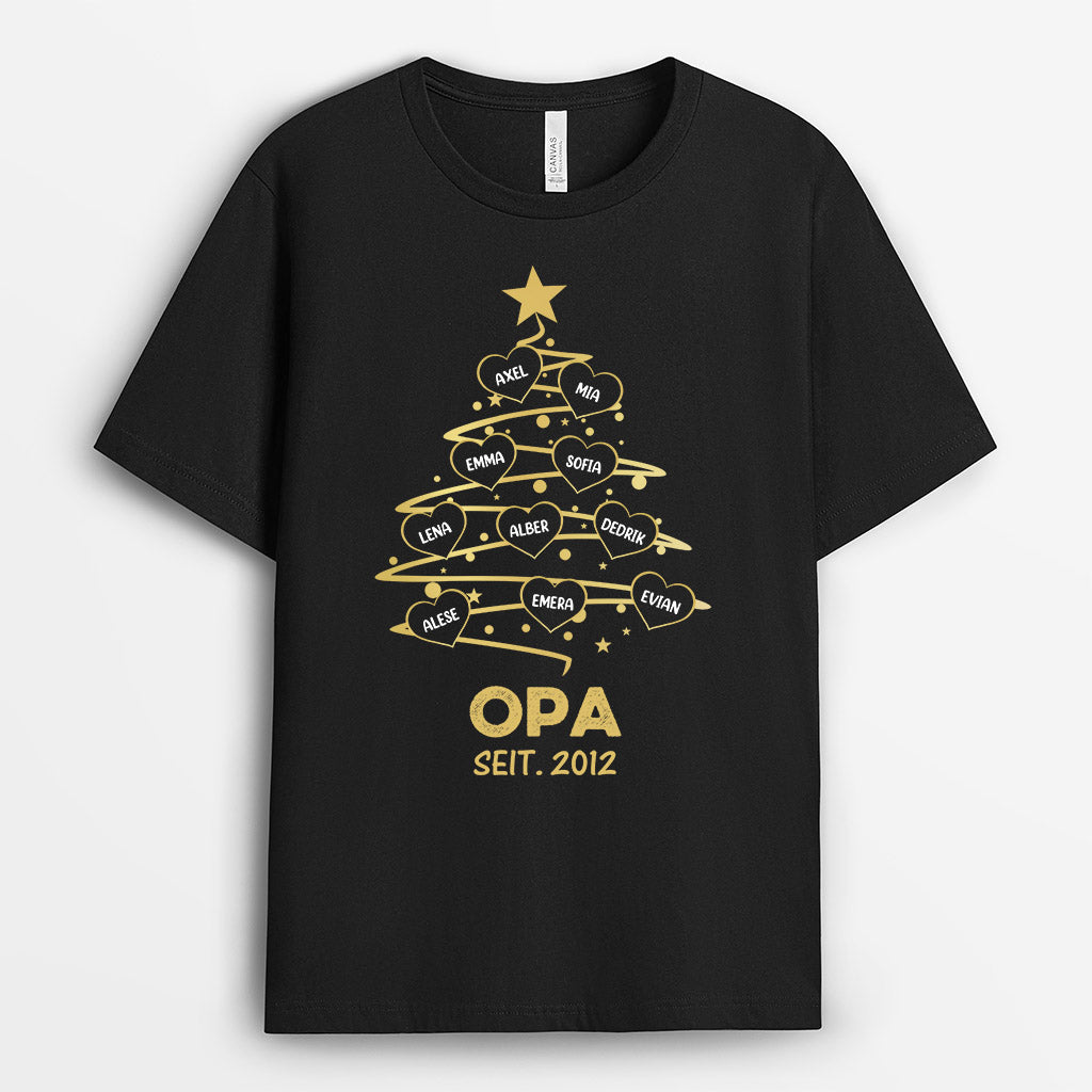 0589AGE2 Personalisierte Geschenke T Shirt Weihnachtsbaum Herzen Mama Oma Papa Opa Weihnachten