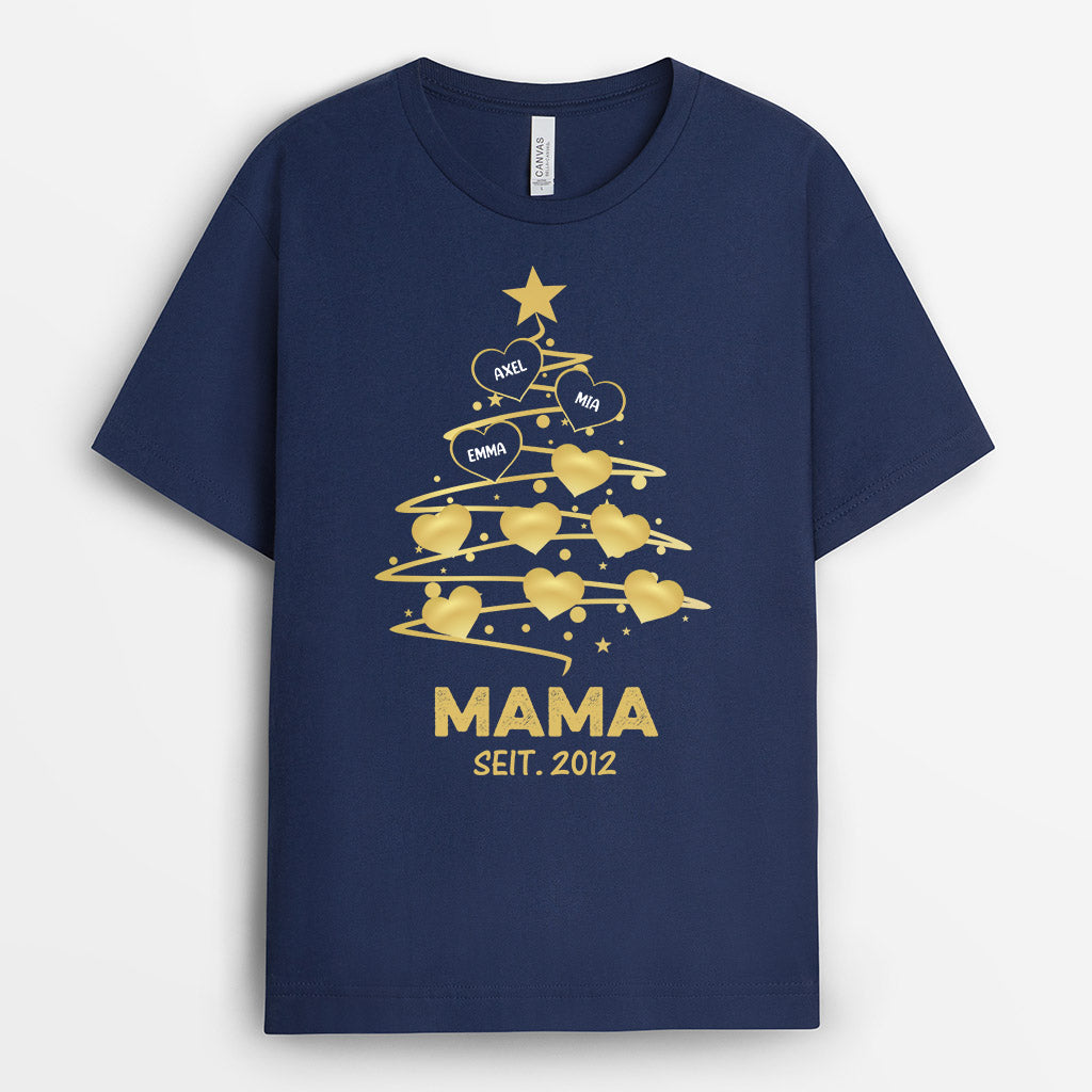 0589AGE3 Personalisierte Geschenke T Shirt Weihnachtsbaum Herzen Mama Oma Papa Opa Weihnachten