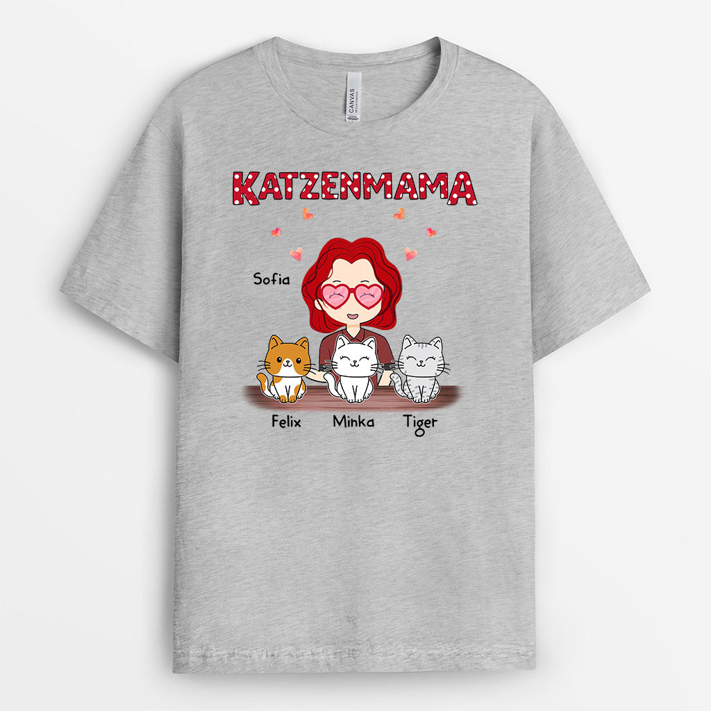 0596AGE2 Personalisierte Geschenke T Shirt Katzen Katzenmama Katzenbesitzer Weihnachten
