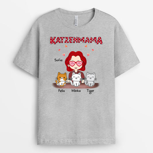 0596AGE2 Personalisierte Geschenke T Shirt Katzen Katzenmama Katzenbesitzer Weihnachten
