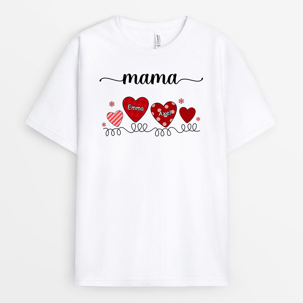 0599AGE2 Personalisierte Geschenke T Shirt Herzen Mama Oma Weihnachten