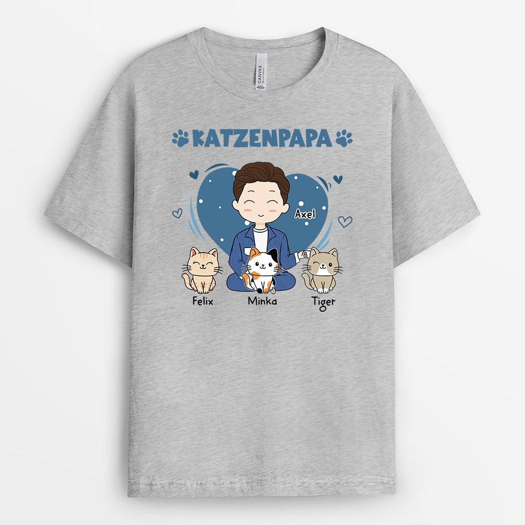 0669Age2 Personalisierte Geschenke T Shirt Katzen Katzenpapa Katzenbesitzer
