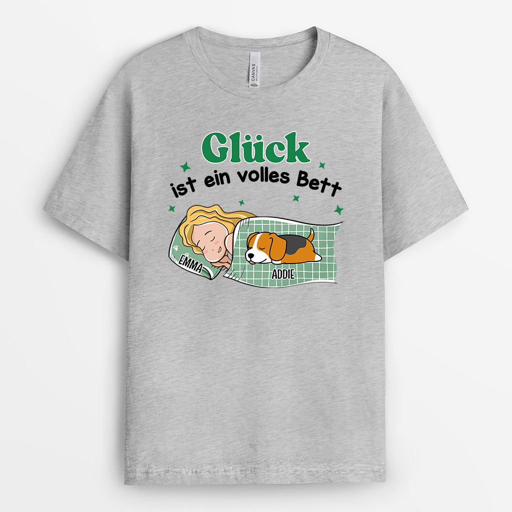 Glück Ist Ein Volles Bett - Personalisierte Geschenke | T-Shirt für Hundebesitzer