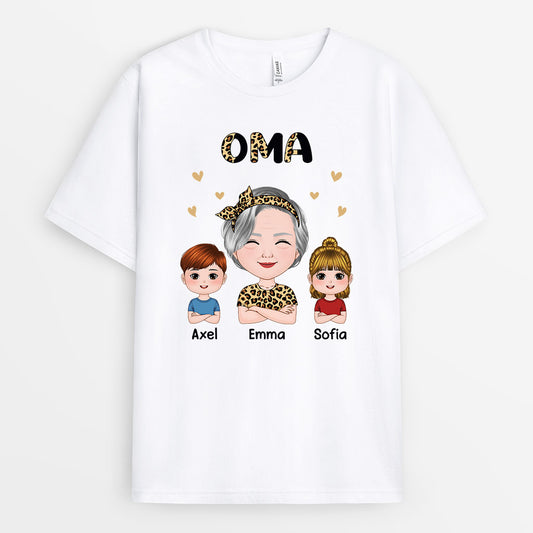 0756A530AGE5 Personalisierte Geschenke T Shirt Leopard Mama Oma
