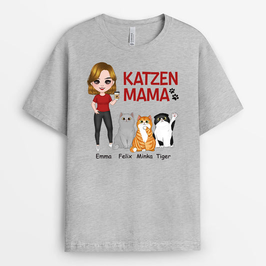 0773AGE1 Personalisierte Geschenke T Shirt Katze Katzenmama Katzenbesitzer
