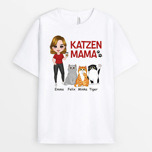 0773AGE2 Personalisierte Geschenke T Shirt Katze Katzenmama Katzenbesitzer