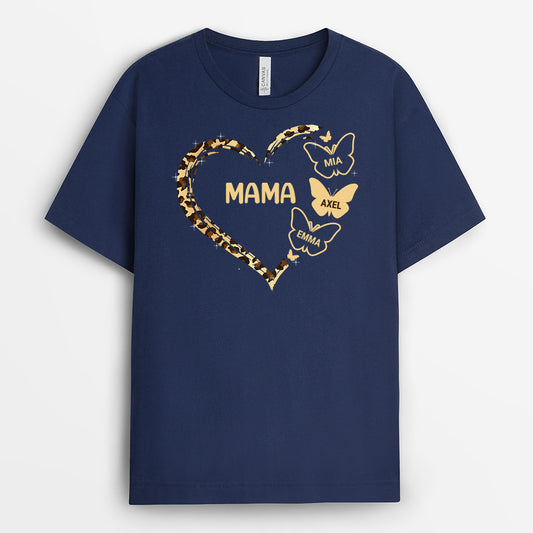 0777AGE2 Personalisierte Geschenke T Shirt Leopard Herz Mama Kinder Mama Oma