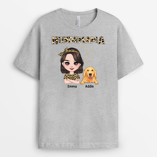 0815AGE2 Personalisierte Geschenke T Shirt Leopard Hunde Hundemama Hundebesitzer