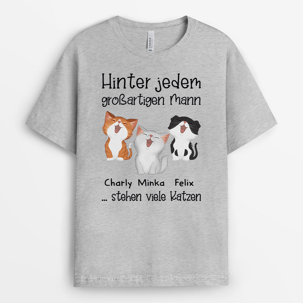 Hinter Jedem Großartigen Mann - Personalisierte Geschenke | T-Shirt für Katzenbesitzer