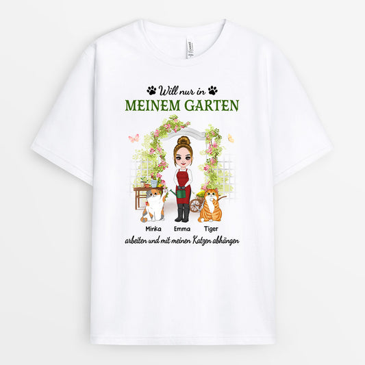 0873AGE1 Personalisierte Geschenke T Shirt Garte Katzen Katzenliebhaber Katzenbesitzer